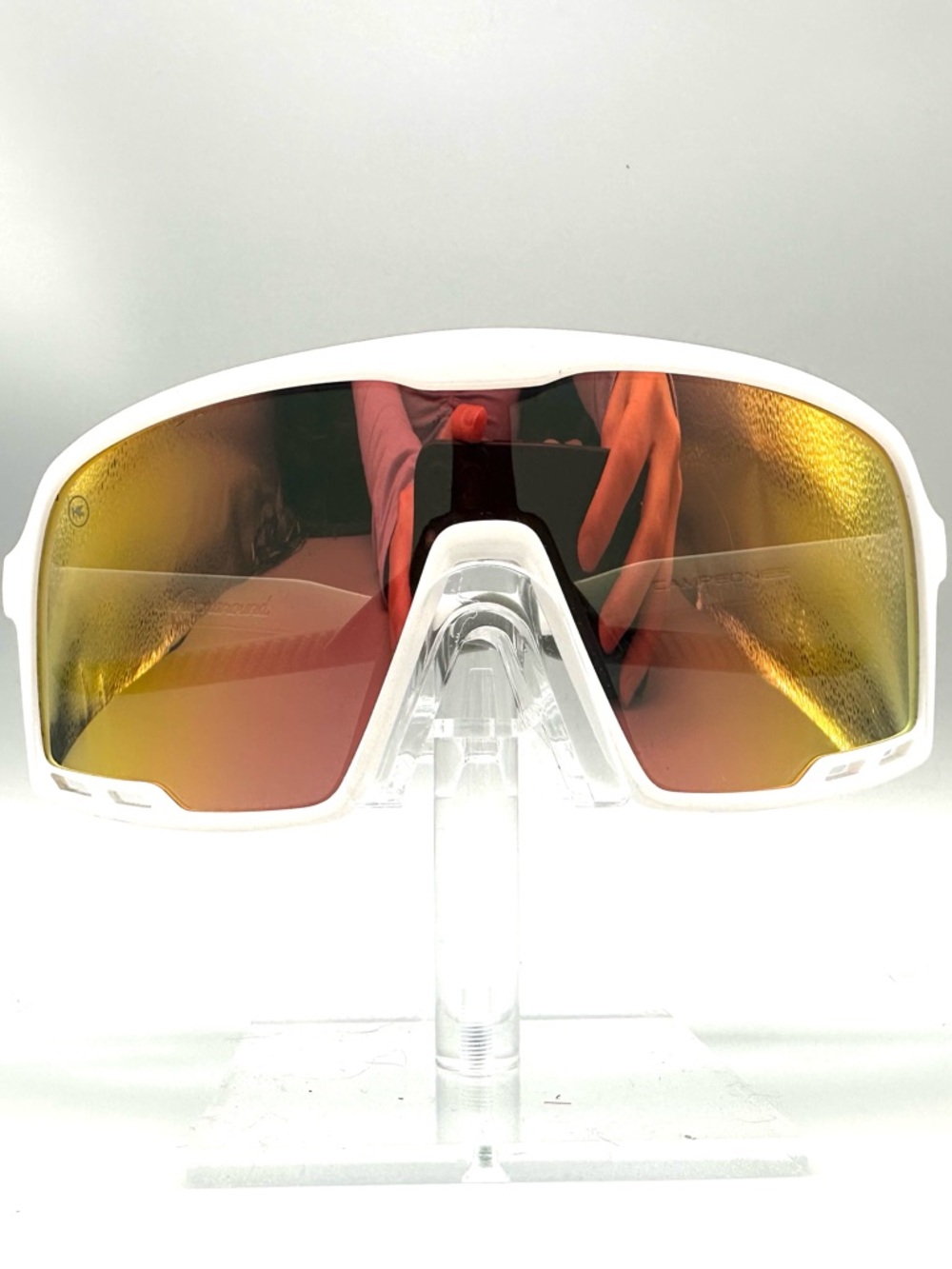 Knockaround Campeones Sunglasses White Shield Frame Orange Yellow Mirror Lens